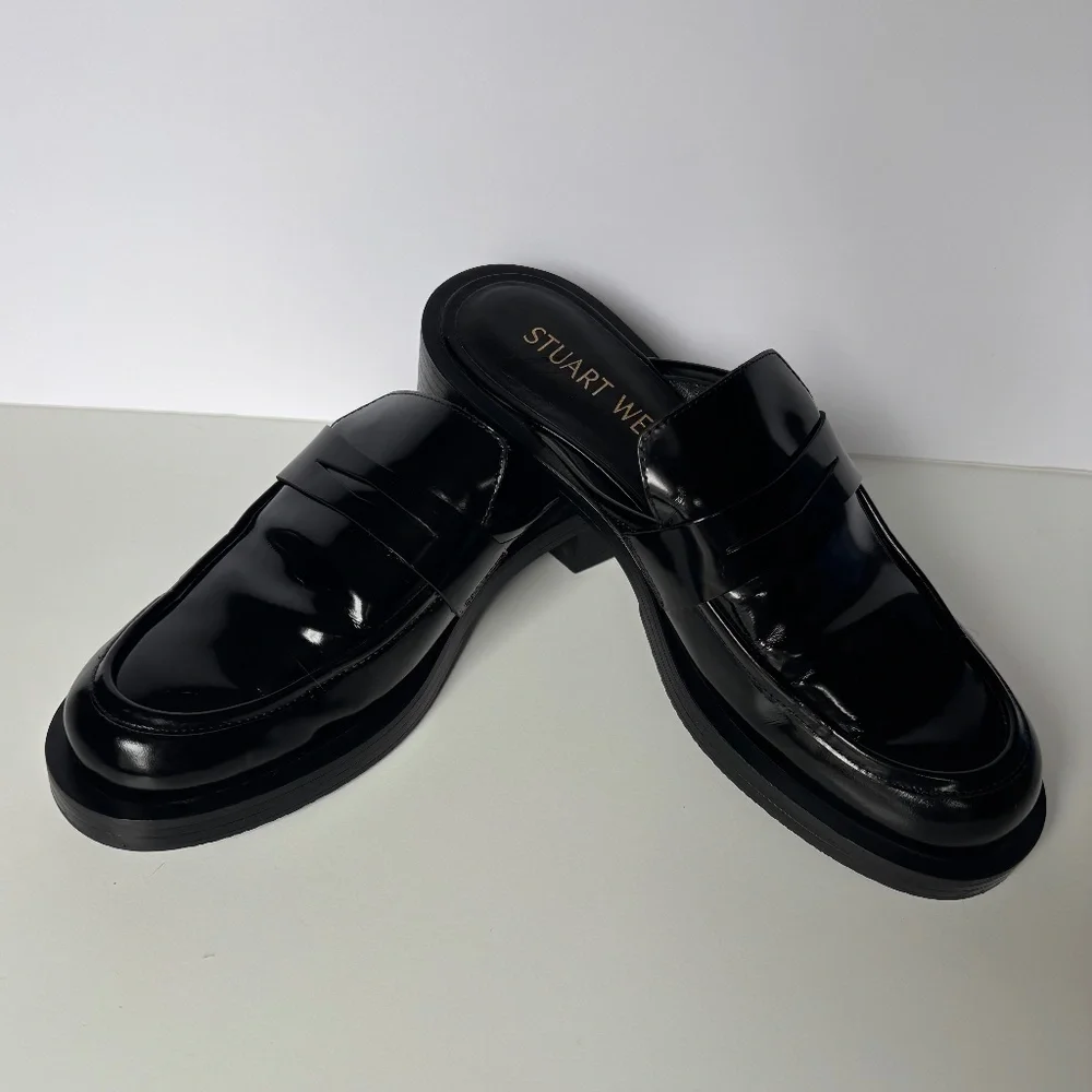 Stuart Weitzman SoHo mule loafers black patent leather 8 - Picture 3 of 11